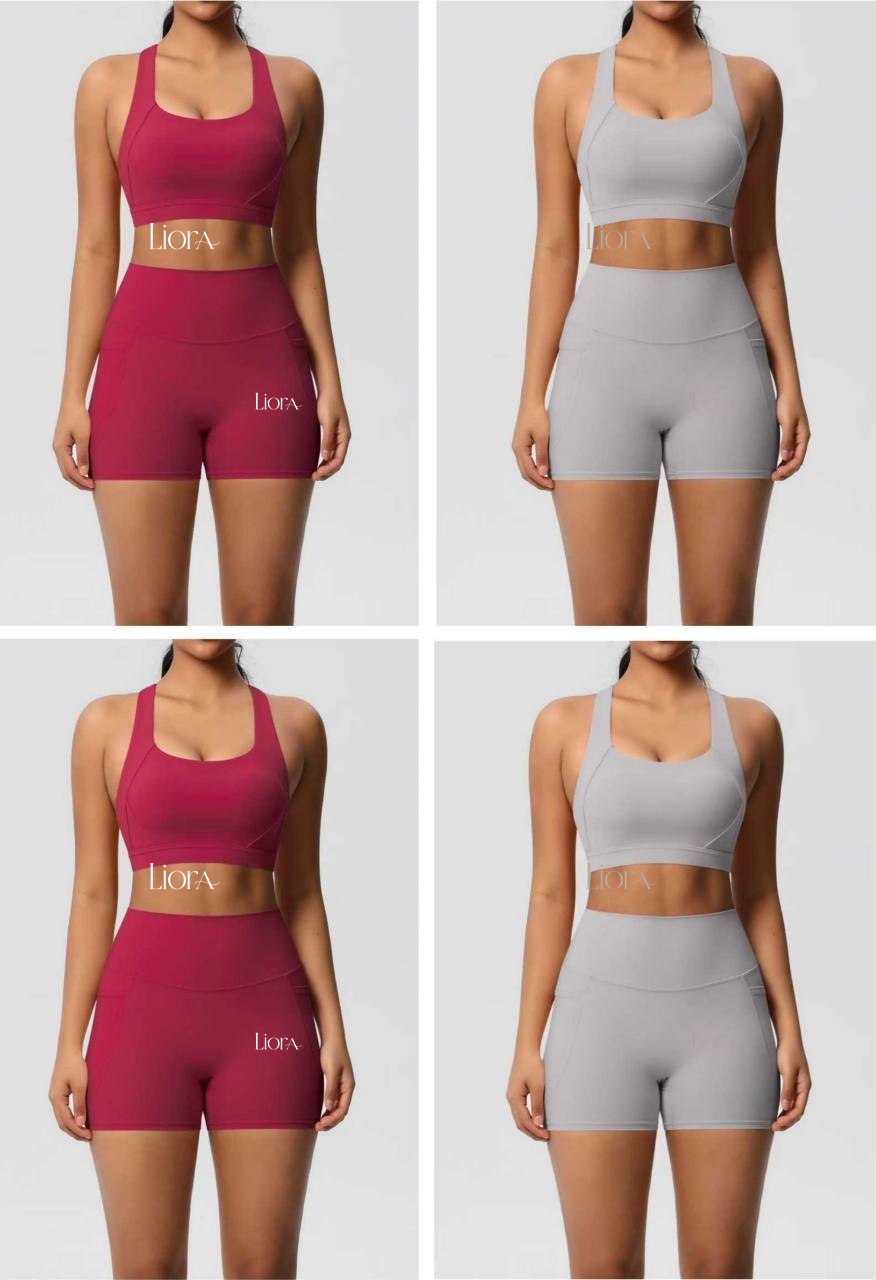 Liora logo placement on bra and short color studies