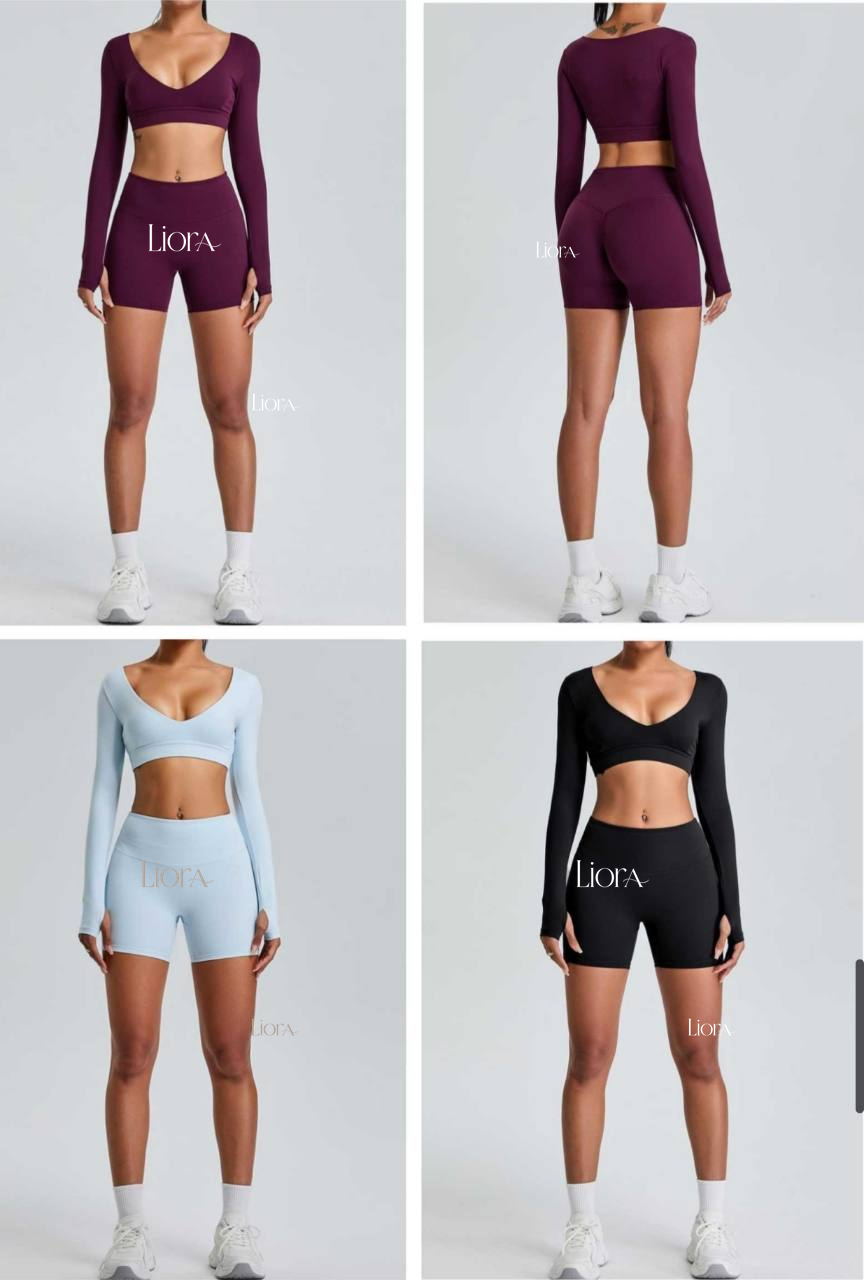 Liora logo placement on long sleeve short sets