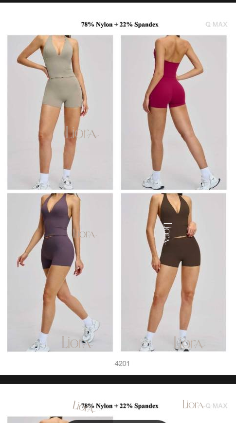 Liora logo placement on unitard short sets