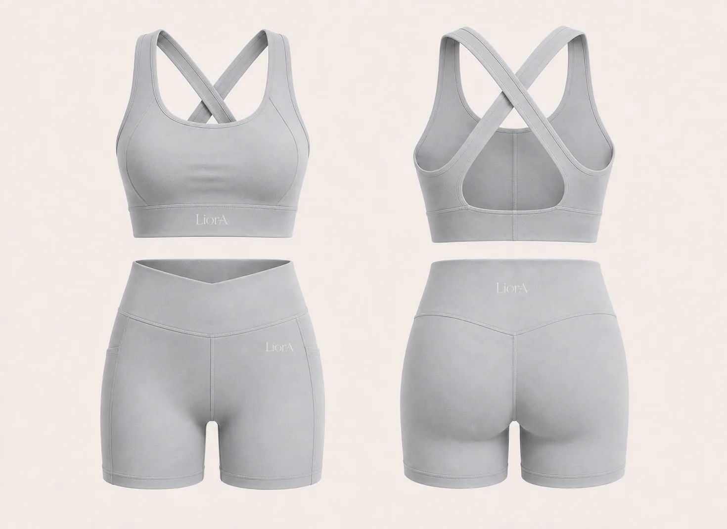 LiorA Set 01 short set in Soft Gray, front and back