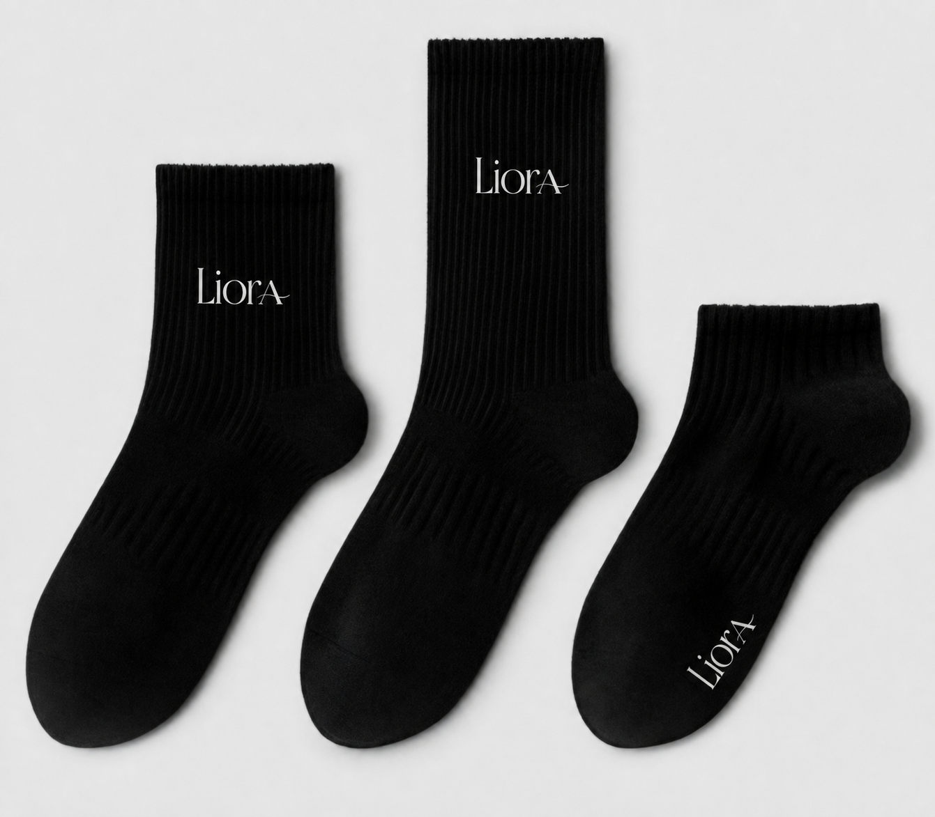 LiorA black grip socks in three sizes