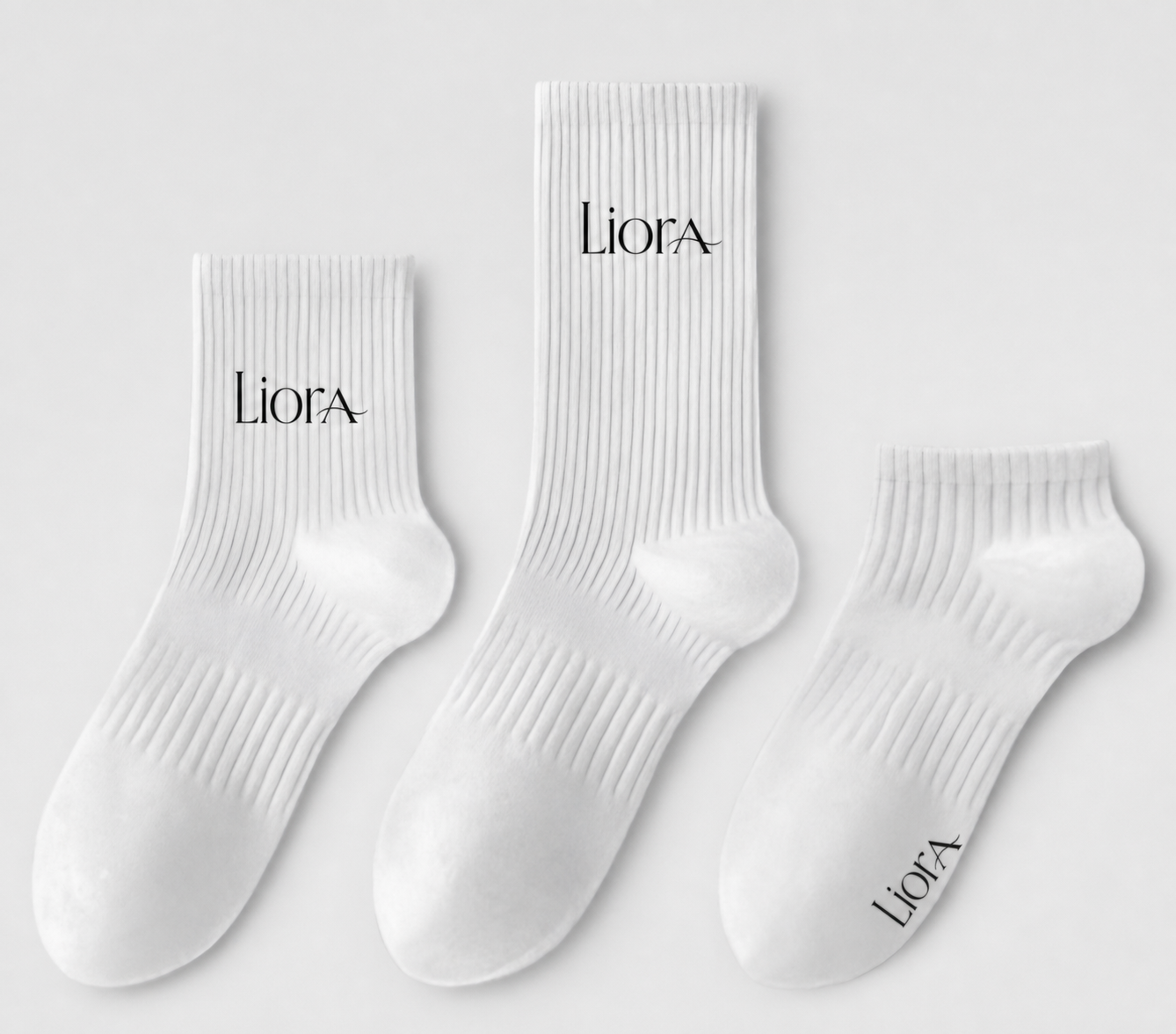 Liora Socks in White — short, medium, long